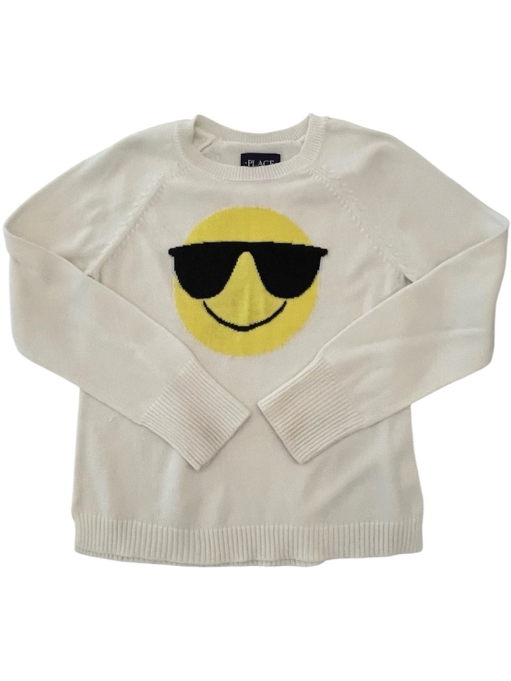 The Children’s Place Girls 7/8 Smiley Face Sunglasses Sweater White